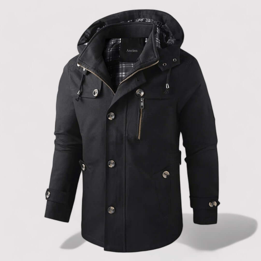 Men's durable waterproof winter coat, insulated for comfortable wear in harsh cold weather.