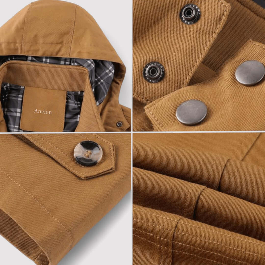Hooded men's winter jacket, waterproof & insulated design offers superior protection from cold.