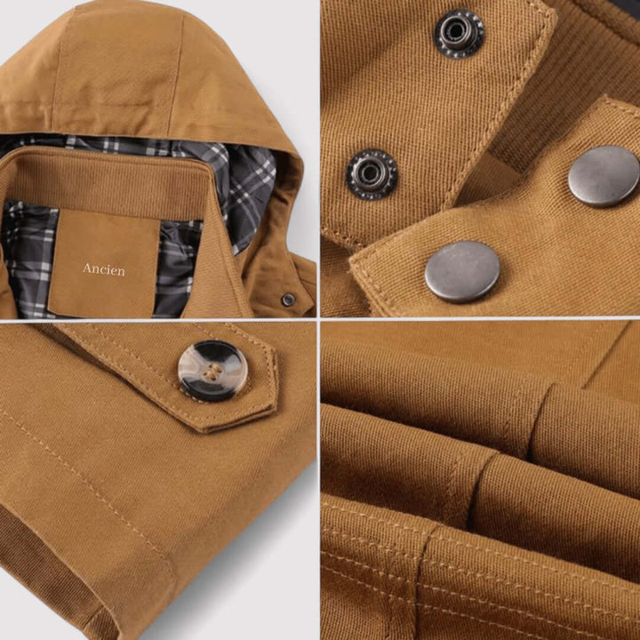Hooded men's winter jacket, waterproof & insulated design offers superior protection from cold.