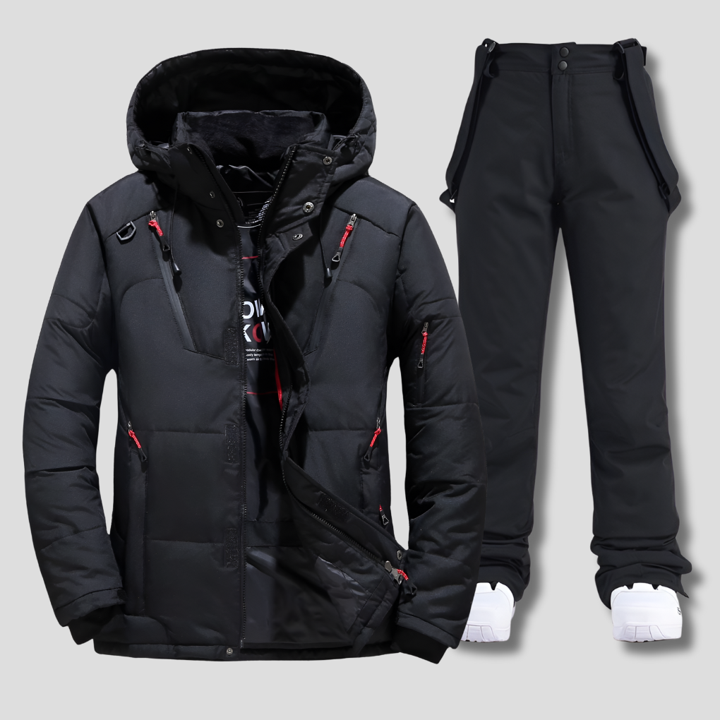 Men's weather-resistant ski suit for winter sports, ideal for skiing, snowboarding, and snow adventures.