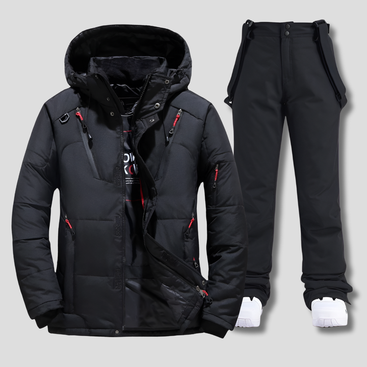 Men's weather-resistant ski suit for winter sports, ideal for skiing, snowboarding, and snow adventures.