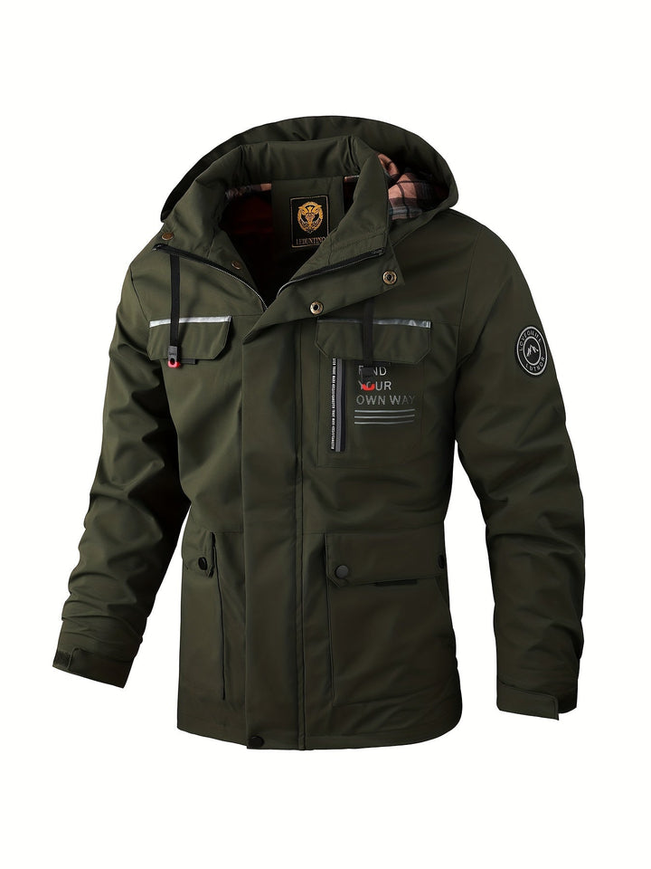 Stylish men's casual weatherproof jacket. Durable outerwear for everyday wear, light hiking & outdoor adventures.