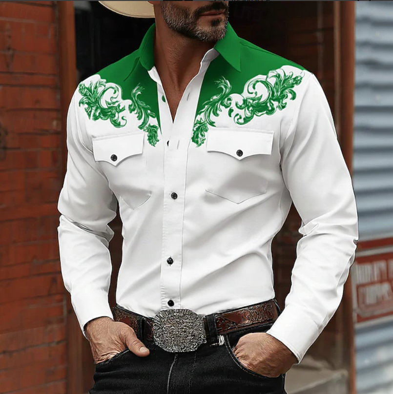 Men's Western Embroidered Button Shirt, long sleeve. Bold style, perfect for a unique casual fashion statement.