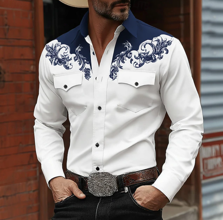 Stylish Men's Western Shirt with intricate embroidery. Long sleeve button-down top for a distinctive look.