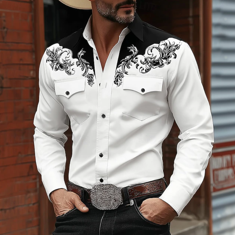 Unique Men's Embroidered Western Shirt, long sleeve. This button-down top makes a bold fashion statement.