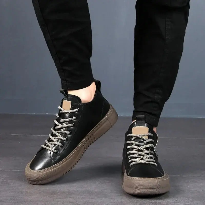 Comfortable men's canvas high-top trainers, essential lace-up casual footwear for daily wear.