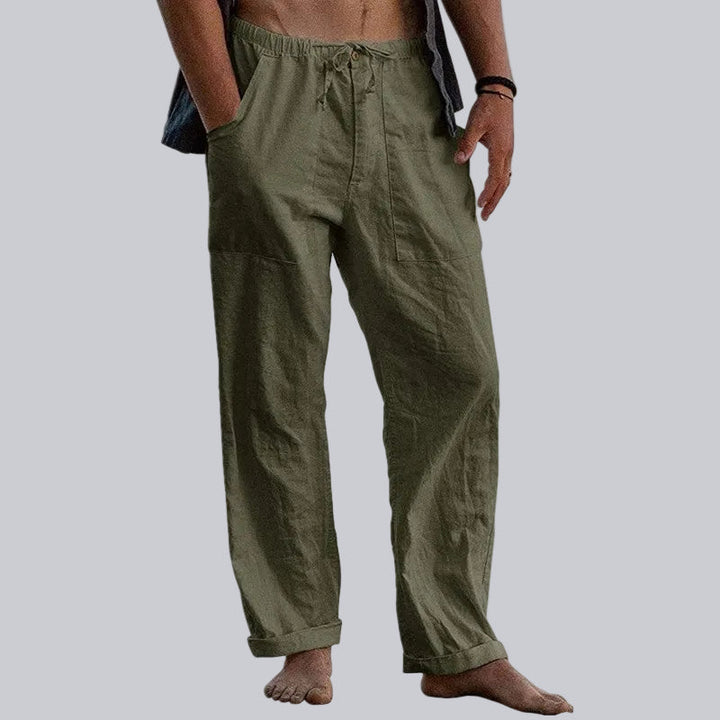 Relaxed fit men's wide leg trousers, offering ultimate comfort for summer, beach, and casual elegant occasions.