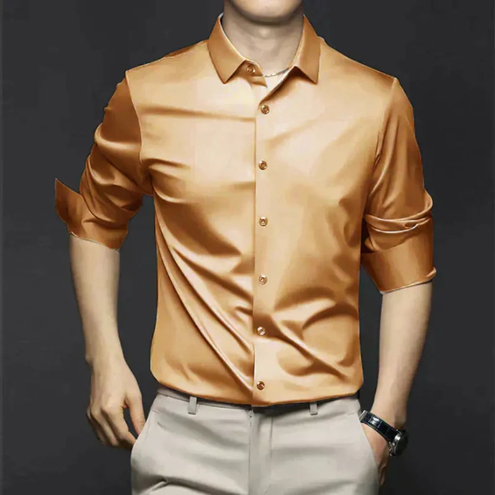 Professional men's wrinkle-free dress shirt. Long sleeve, button-down, offering effortless style for office & events.