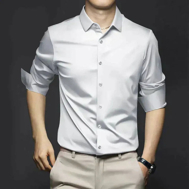 Stylish men's low-maintenance dress shirt. Wrinkle-free long sleeve button-up for formal & business casual occasions.