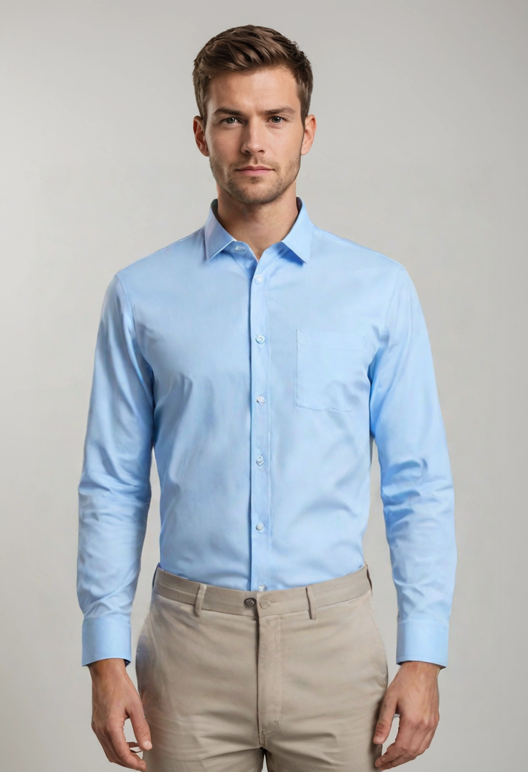 Men's wrinkle-free long sleeve business shirt, perfect for professional office wear. Easy care, crisp, and comfortable.
