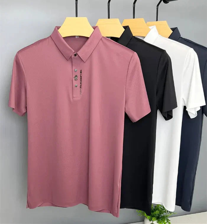 Men's wrinkle-free polo for all-day comfort, short sleeve & stylish for smart casual spring/summer.