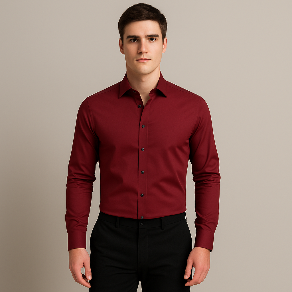 Men's wrinkle-resistant stretch business shirt, long sleeve, ideal for professional office wear.