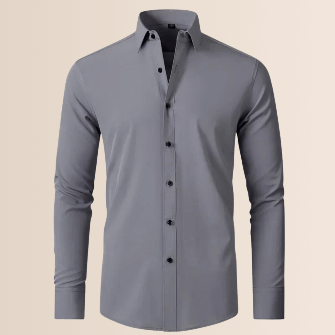 Modern men's dress shirt: long-sleeve, stretch, and wrinkle-resistant for effortless professional style.