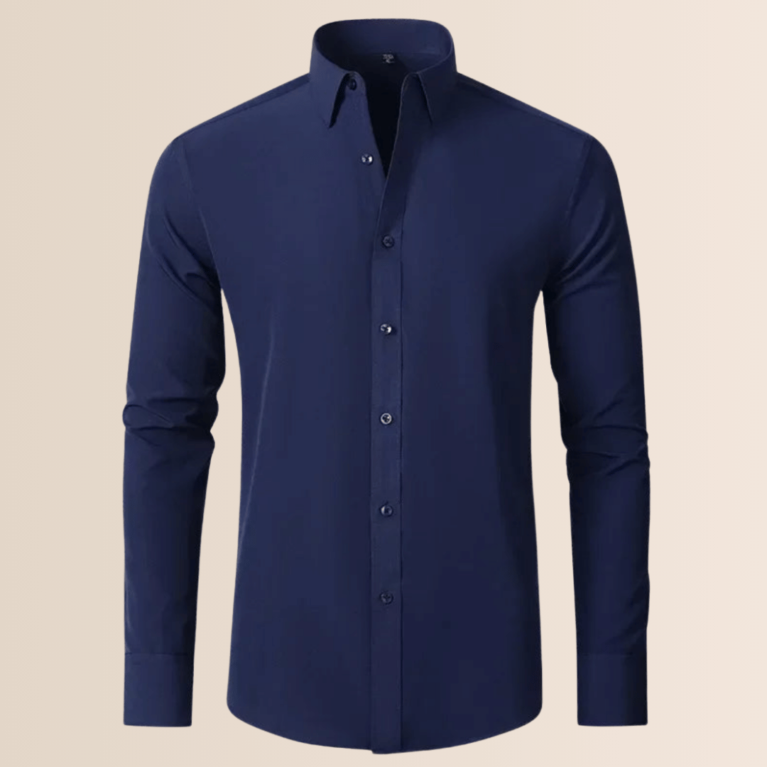 Comfortable men's stretch dress shirt, wrinkle-resistant for easy non-iron professional wear.