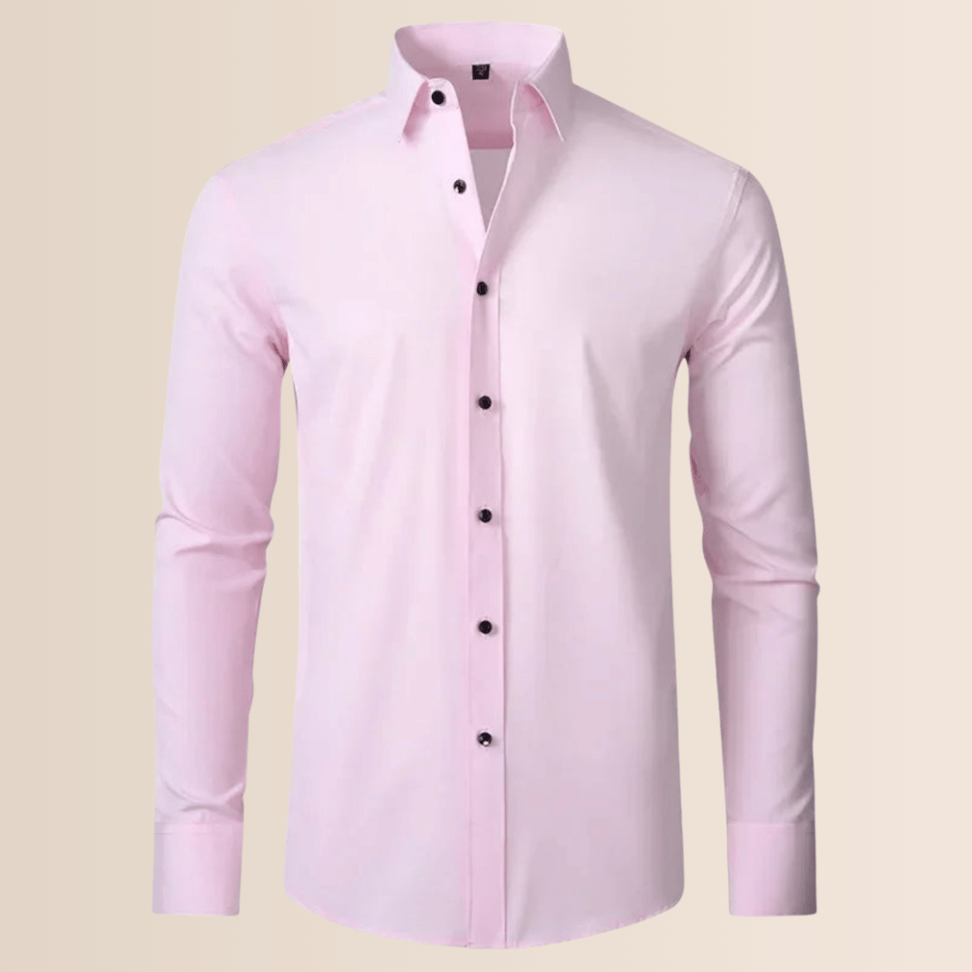 Flexible men's stretch business shirt, long-sleeve, wrinkle-resistant for active workdays.