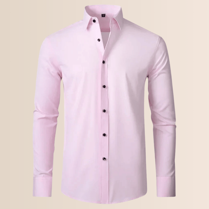 Flexible men's stretch business shirt, long-sleeve, wrinkle-resistant for active workdays.