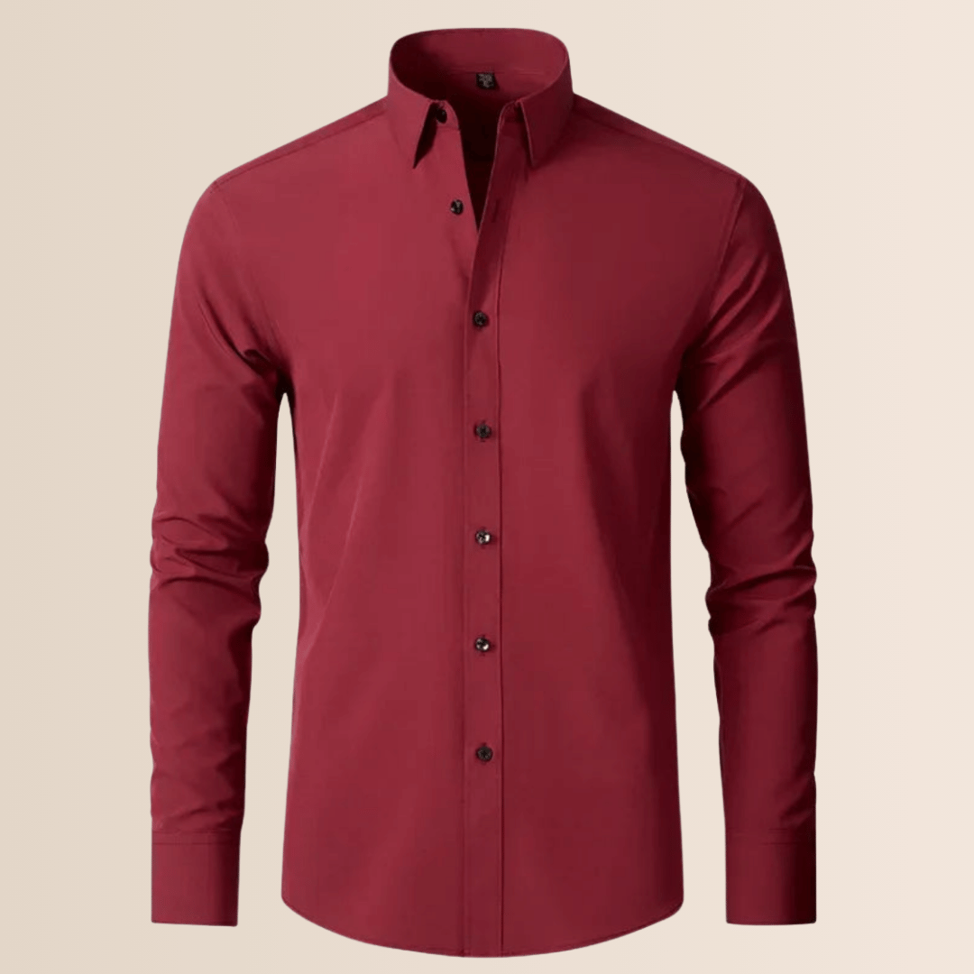 Professional men's long-sleeve work shirt, stretch fabric, wrinkle-resistant for office comfort.