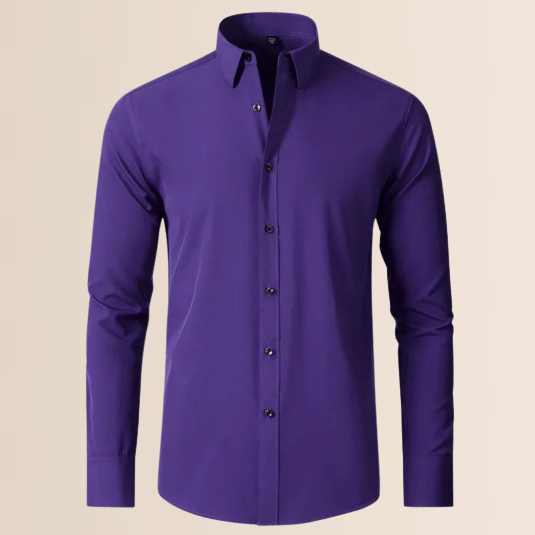 Low-maintenance men's wrinkle-resistant business shirt. Stretch long-sleeve for lasting professional wear.
