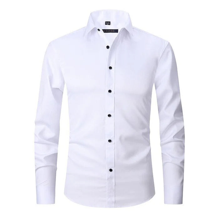 Men's wrinkle-resistant stretch dress shirt, ideal for business attire & formal occasions.