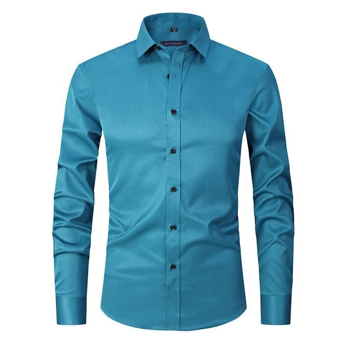High-quality men's long-sleeve stretch dress shirt, wrinkle-resistant, great for formal & casual.