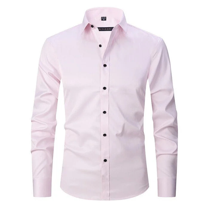 Comfortable stretch men's dress shirt, long-sleeve, wrinkle-resistant for all-day wear.