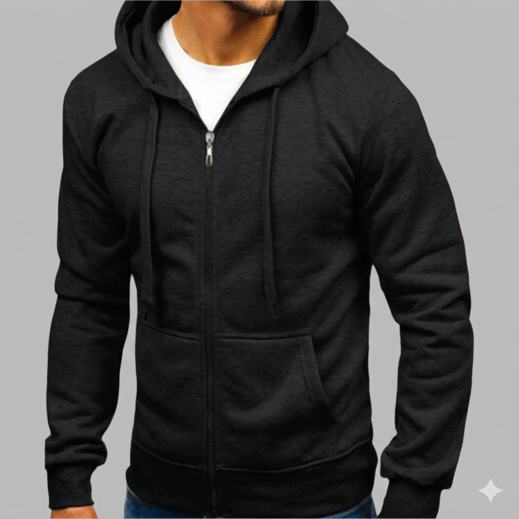 Men's zip-up hoodie in soft fabric, perfect for casual wear & all-day comfort. Effortless everyday style.