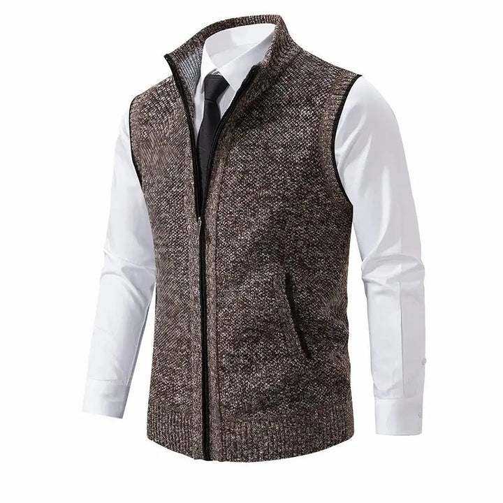 Versatile men's knit zip vest for smart layering. Great for winter fashion and casual outfits.