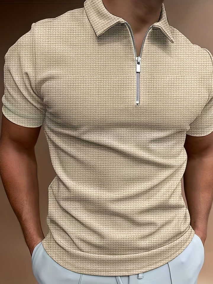 Stylish men's short sleeve zip-up shirt, a key piece of menswear for seasonal comfort.