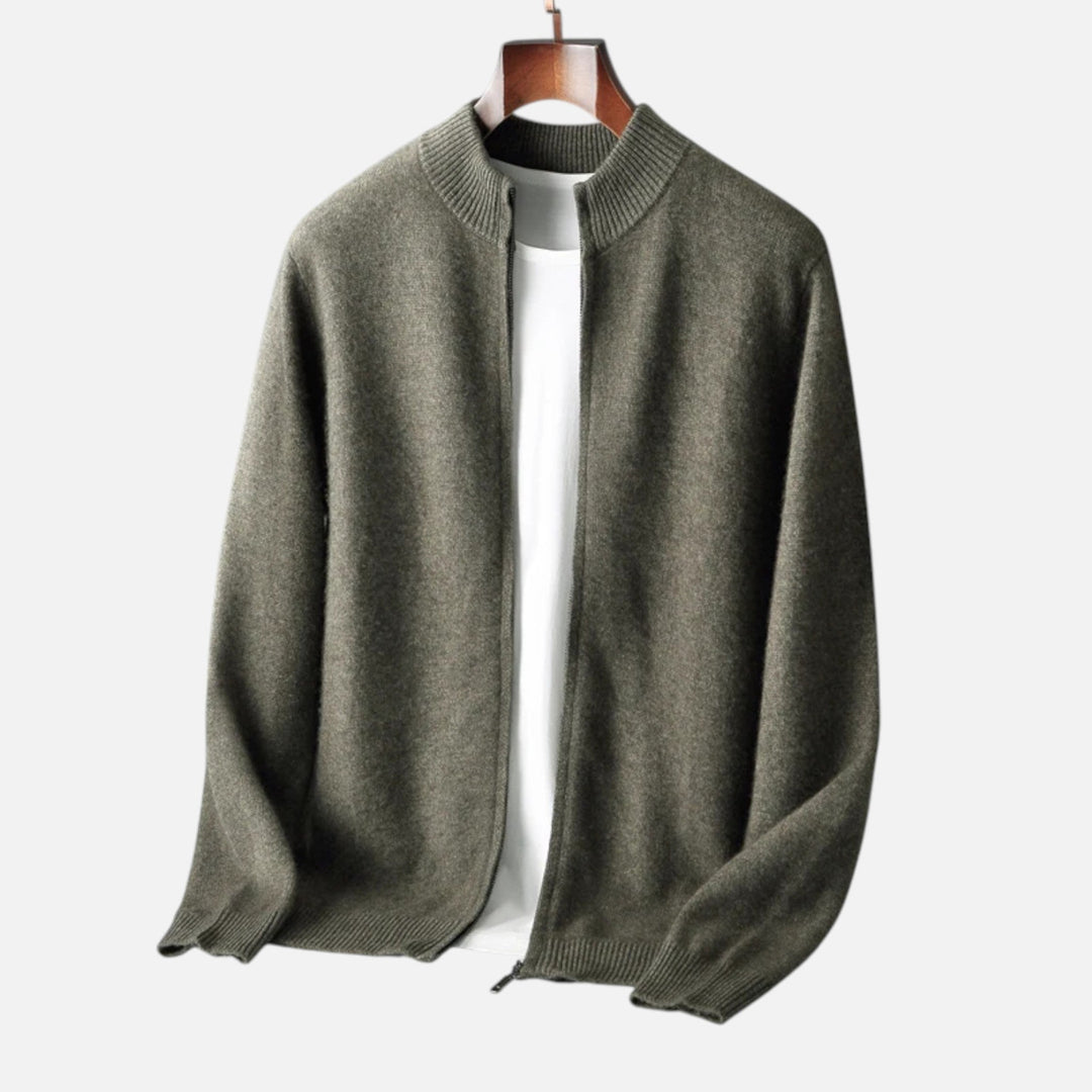 Timeless men's zippered cardigan, a classic and comfortable sweater for enduring men's style.