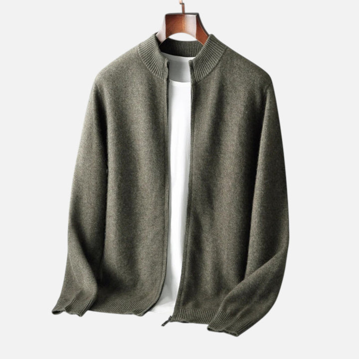 Timeless men's zippered cardigan, a classic and comfortable sweater for enduring men's style.