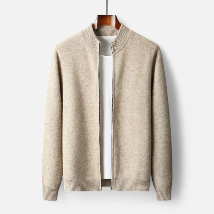Refined men's fashion zippered cardigan, offering comfort & versatility for modern looks.
