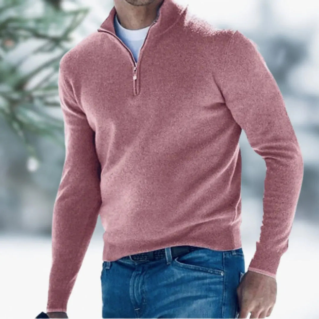 Comfortable and chic men's long sleeve quarter-zip knit pullover, essential for modern fall fashion.