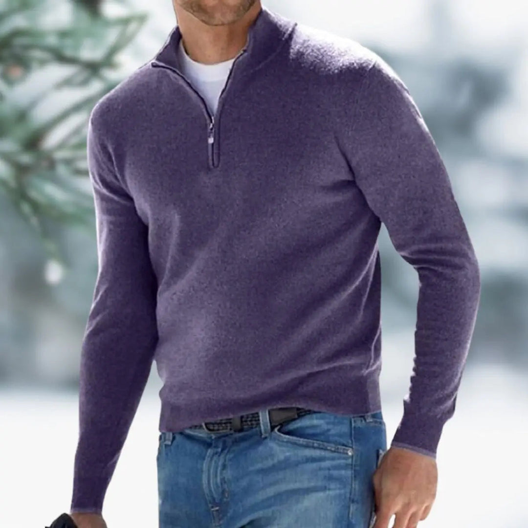 Versatile men's quarter-zip knit sweater for an effortless smart casual aesthetic. Great for everyday wear.