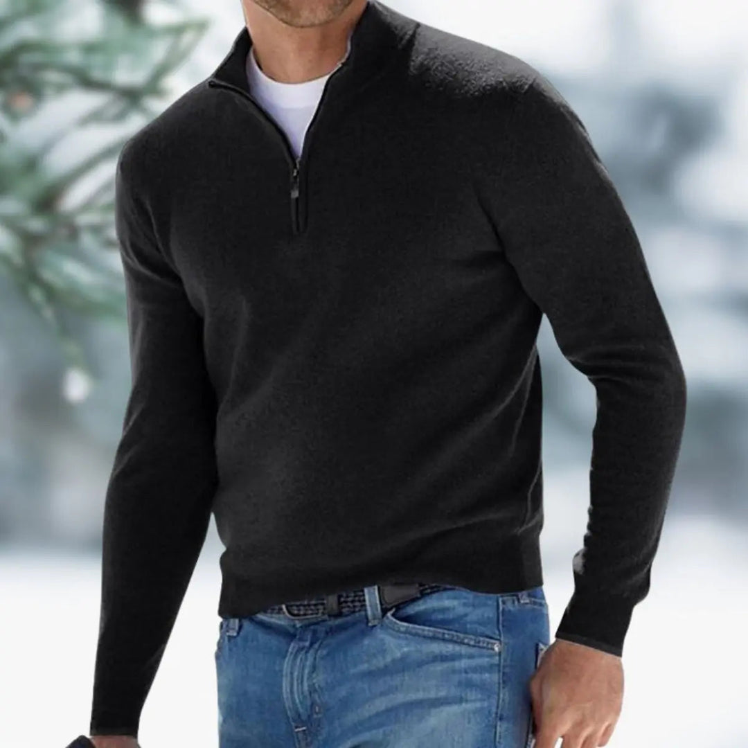 Men's long sleeve quarter-zip knitwear for a sophisticated yet casual look. Versatile fall fashion.