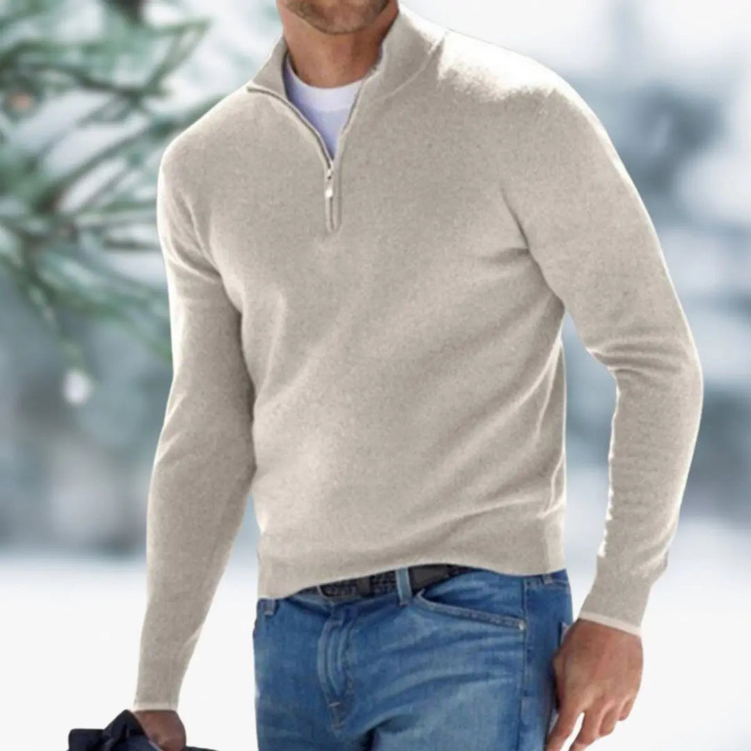 Fashionable men's quarter-zip knit top, suitable for both casual and smart occasions.