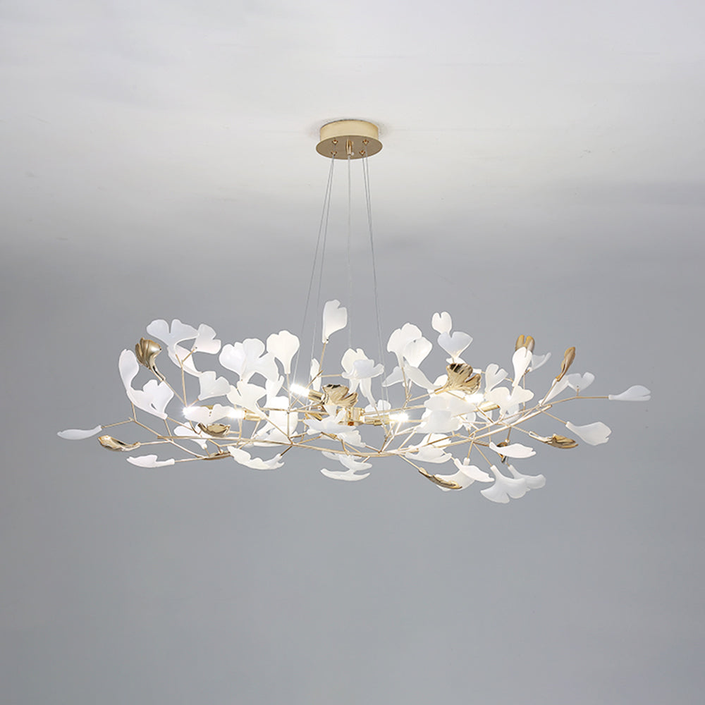 Merrlian sculptural LED chandelier, modern gold & white ceiling light for dining rooms.