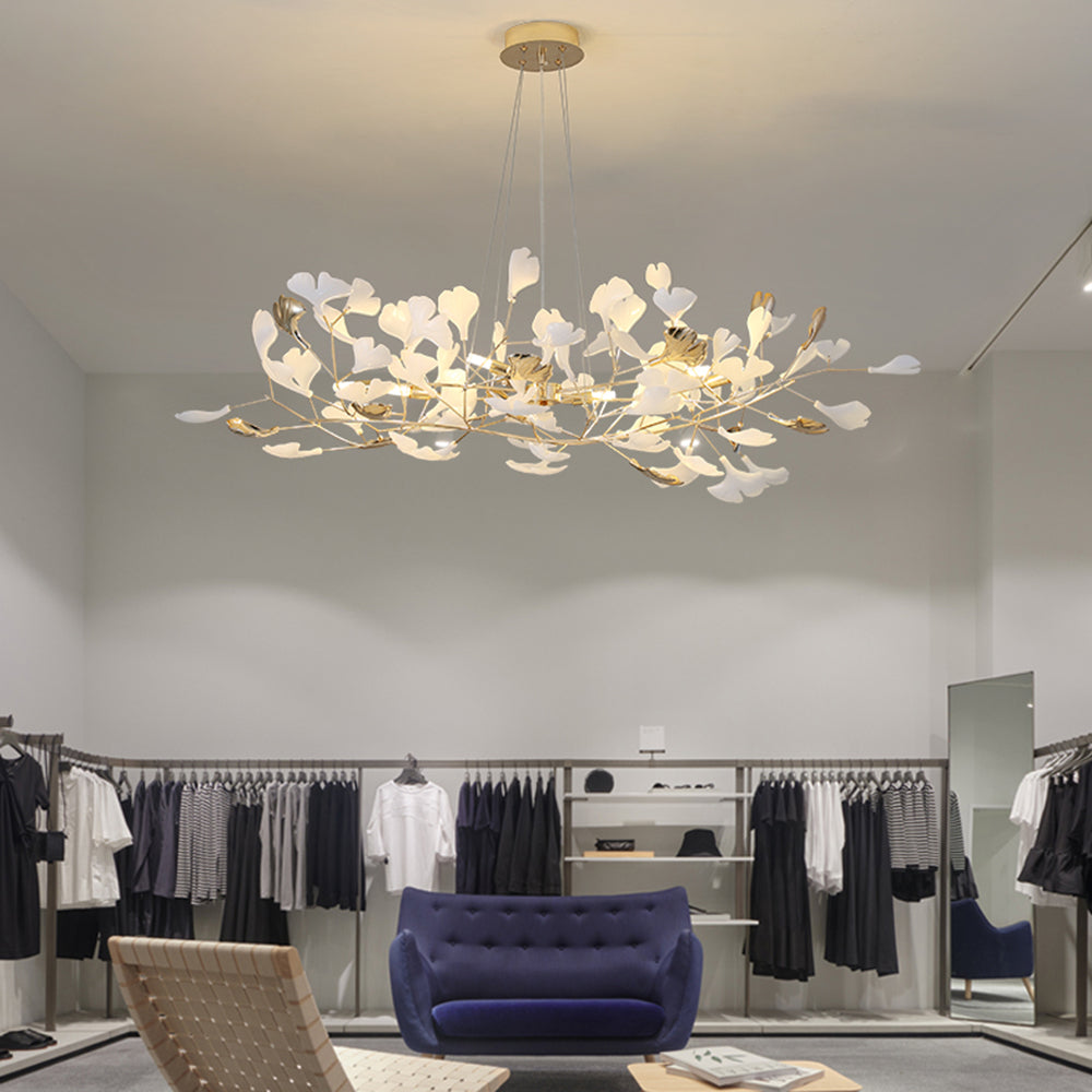 Luxurious Merrlian sculptural LED lighting, gold & white modern ceiling fixture for entryways.