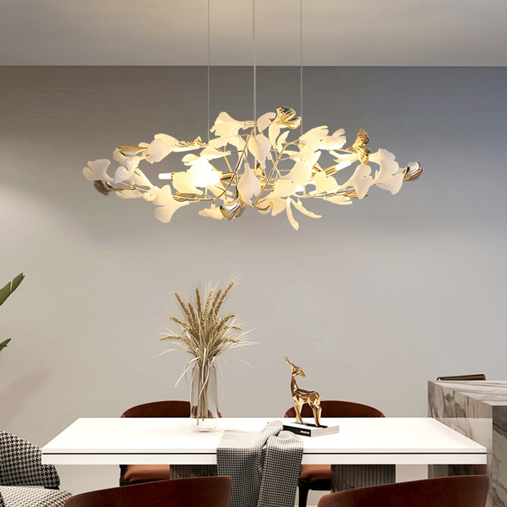 Merrlian sculptural LED pendant, gold & white modern chandelier for chic living spaces.