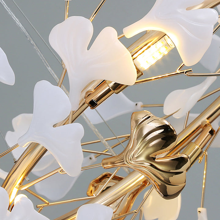 Artistic Merrlian LED chandelier, sculptural gold & white modern pendant for homes.