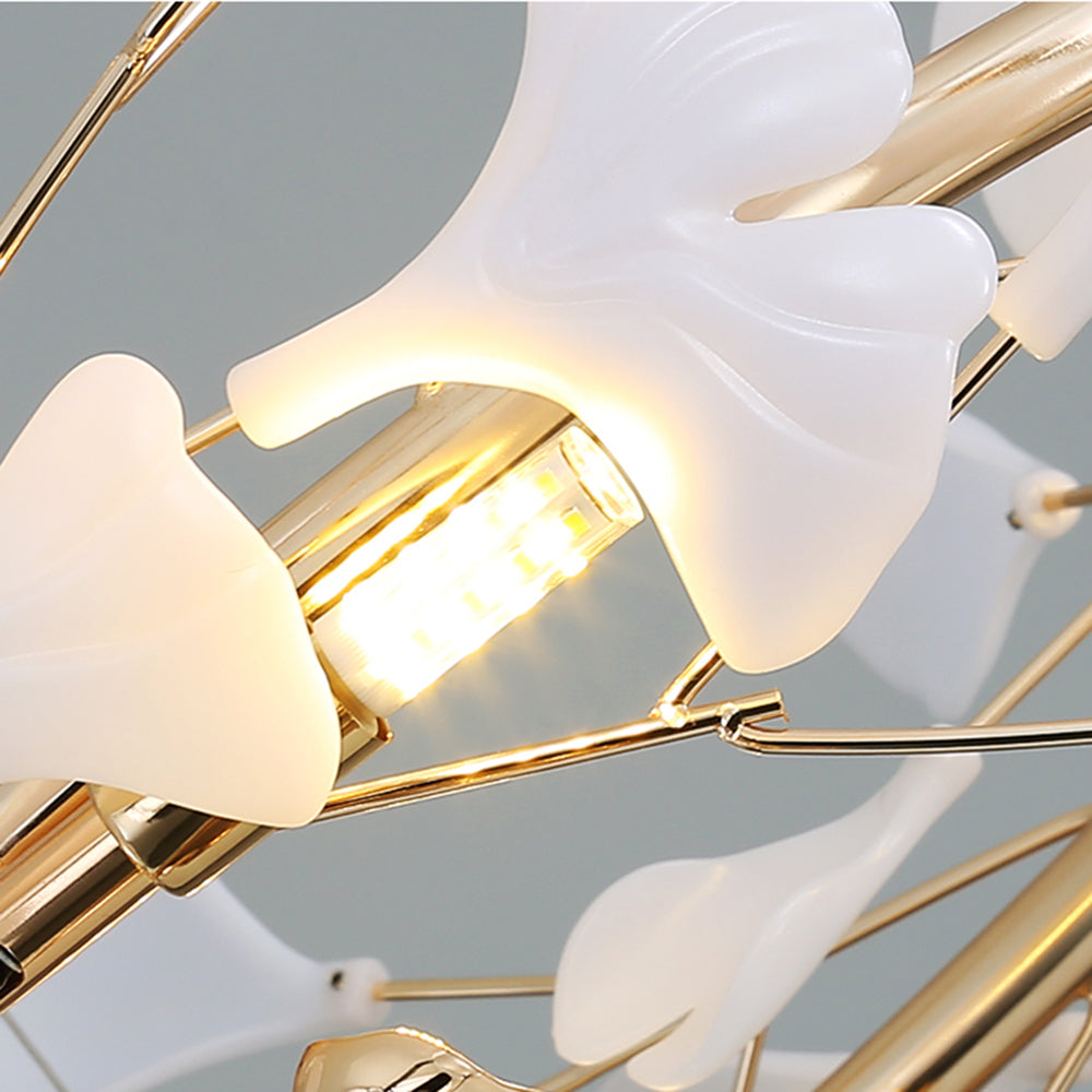 Modern Merrlian LED sculptural pendant, gold & white chandelier for contemporary decor.