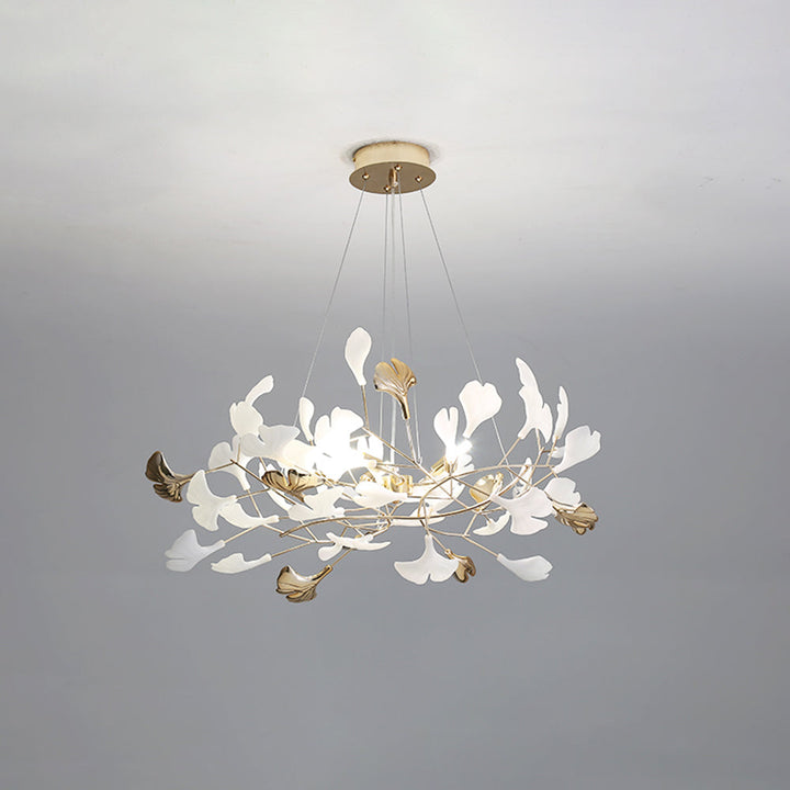 Merrlian sculptural LED chandelier, gold & white modern pendant for sophisticated homes.