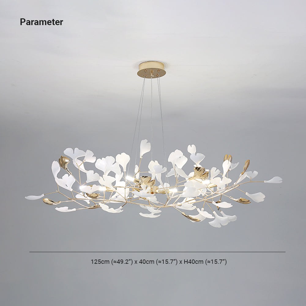 Contemporary Merrlian LED lighting fixture, sculptural gold & white design for dining.
