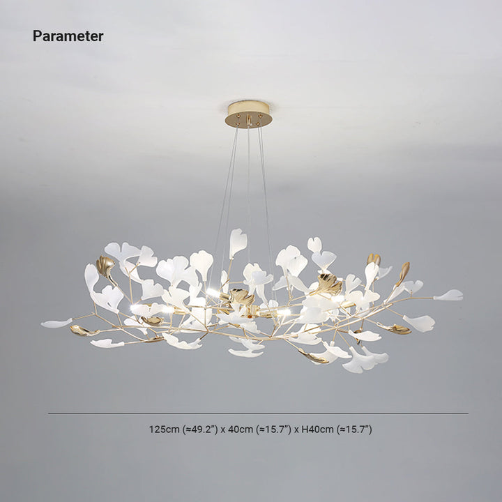 Contemporary Merrlian LED lighting fixture, sculptural gold & white design for dining.