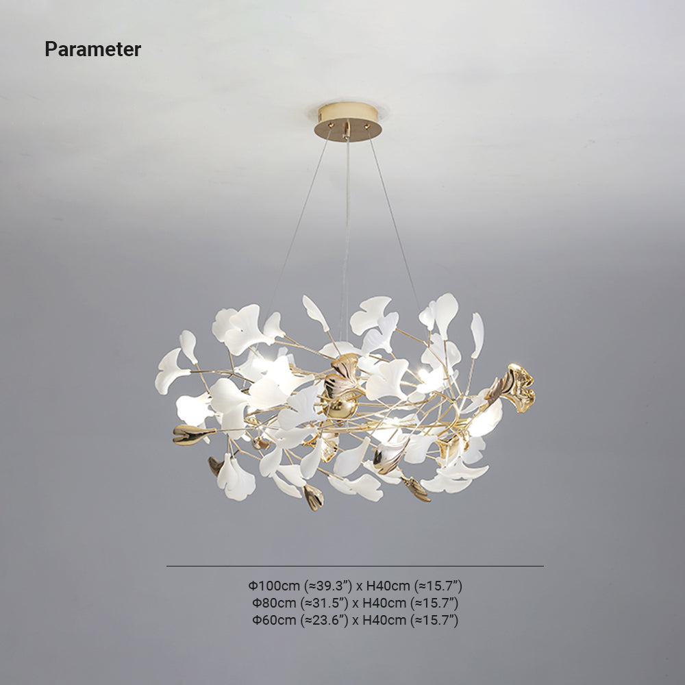 Stylish Merrlian LED chandelier, sculptural gold & white pendant light for modern homes.