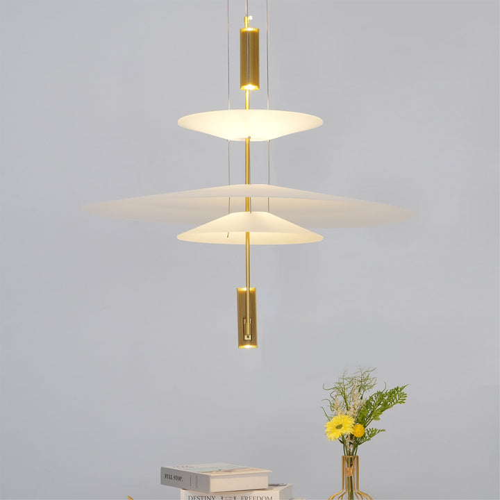 Stylish Merru sculptural disc LED light, perfect above a kitchen island.
