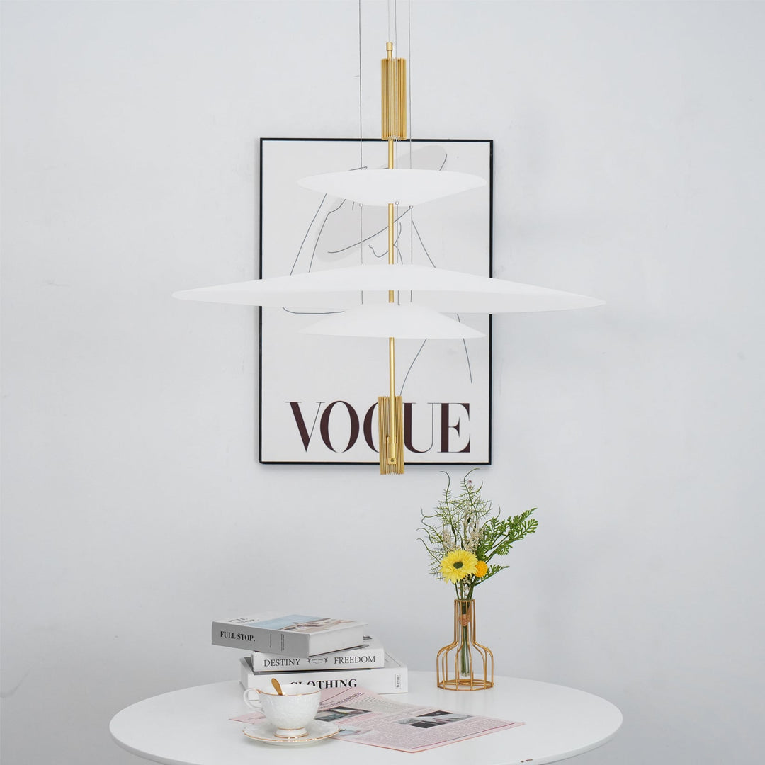Adjustable height Merru modern disc LED pendant, customizable for any space.