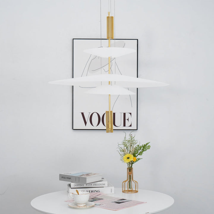 Adjustable height Merru modern disc LED pendant, customizable for any space.