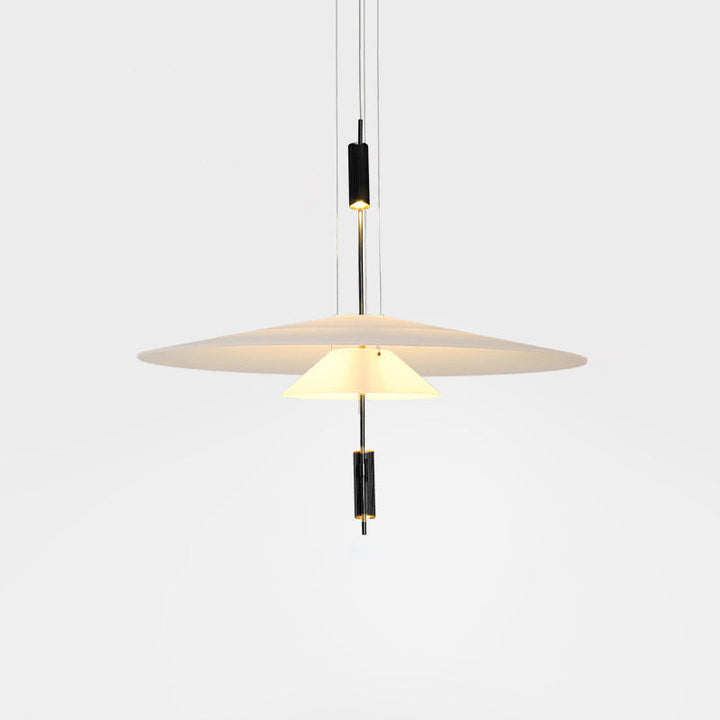 Golden Merru sculptural LED disc pendant light, sophisticated dining room fixture.