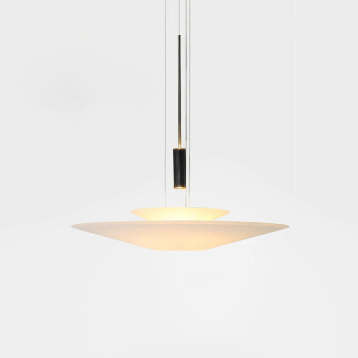 Merru gold LED disc pendant light, brightening up a modern office space.
