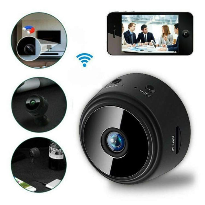 Wireless mini security camera with motion detection, providing reliable 24/7 home surveillance.